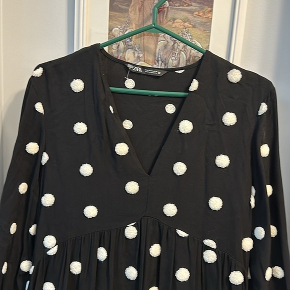 2️⃣ for $20 ZARA M 3D Pompom Polka Dots Black & White V Neck Long Sleeves Dress - Picture 3 of 9
